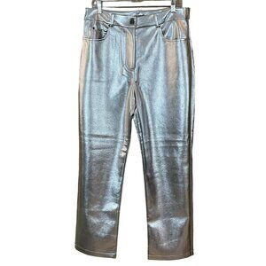 7 For All Mankind High Rise Vegan Leather Silver Metallic 5-pkt Pants NWT Large